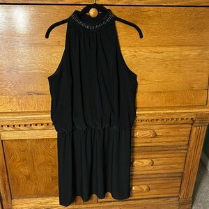 White House Black Market Black Sleeveless Sparkle Neck Halter Dress Size Medium